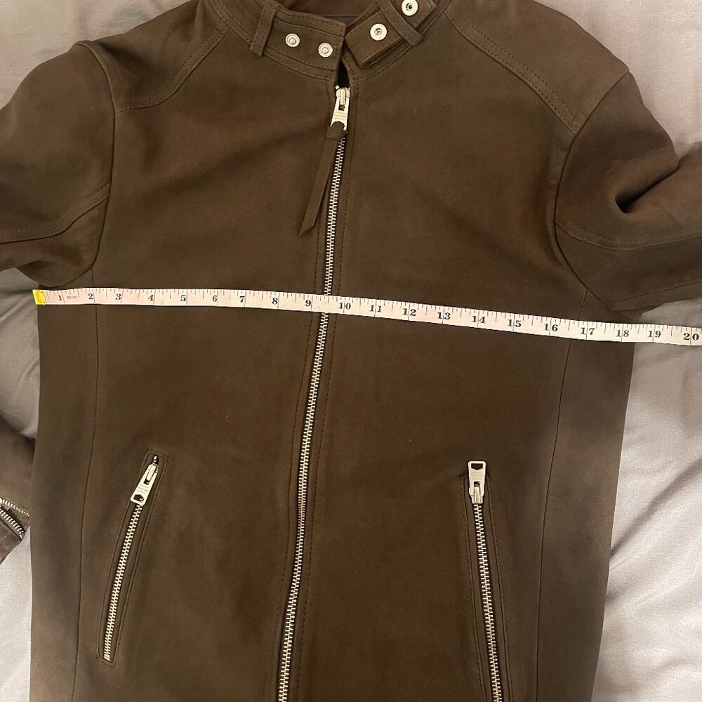 All Saints Cora Suede Leather jacket XS dark olive NWT MSRP $600 - Picture 8 of 11